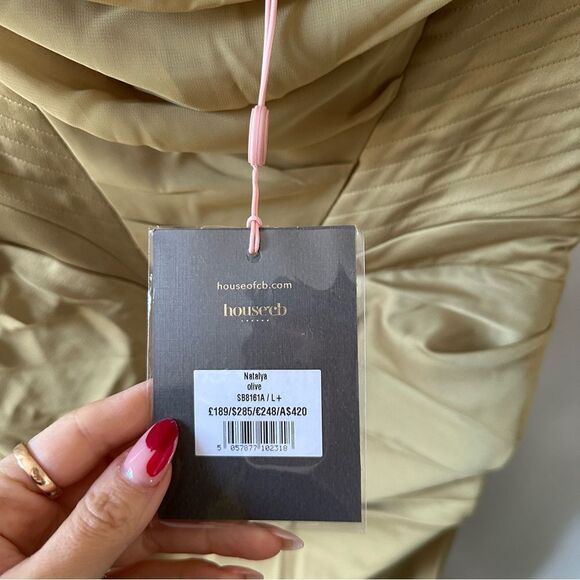 House of CB Natalya Olive Satin Corset Midi Dress - Picture 7 of 11